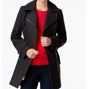 Michael Kors Zip-Front Wool-Blend Coat - Black